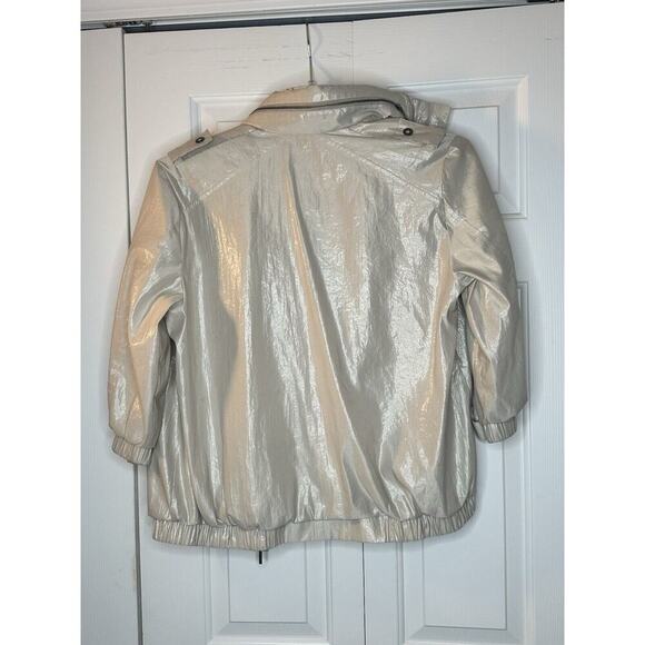 Chico's Metallic Shimmer Utility Jacket Womens Sz 2 (L) Champagne Hooded Hidden - Picture 9 of 15